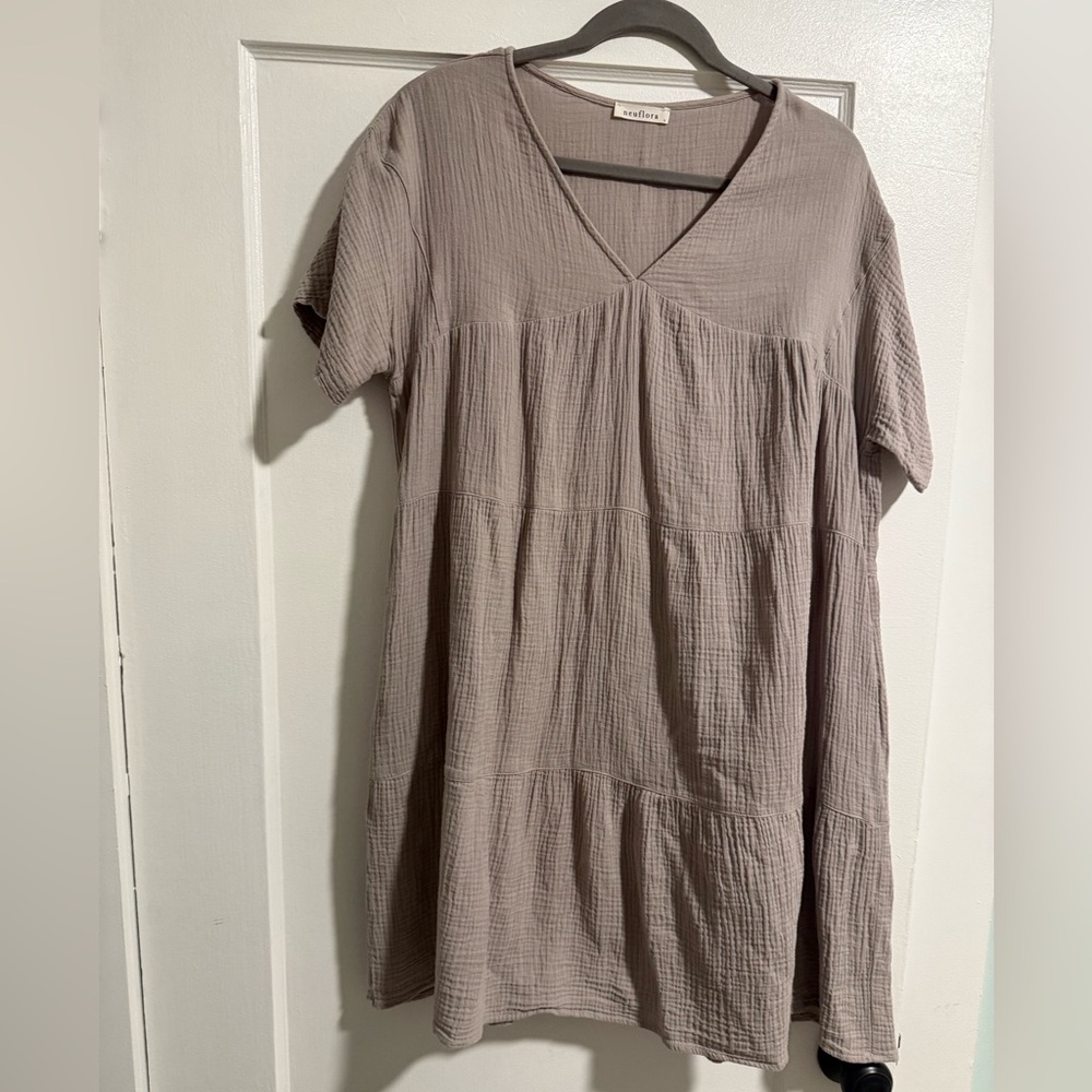 Neuflora V-Neck Oversized Tiered Mini Dress
